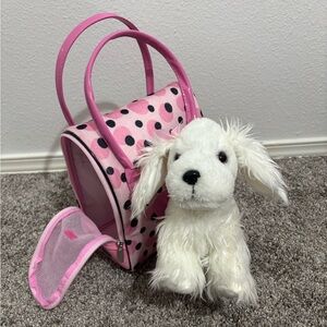 Pucci Pups Pink Polka Dot Pet Carrier with Plush Dog